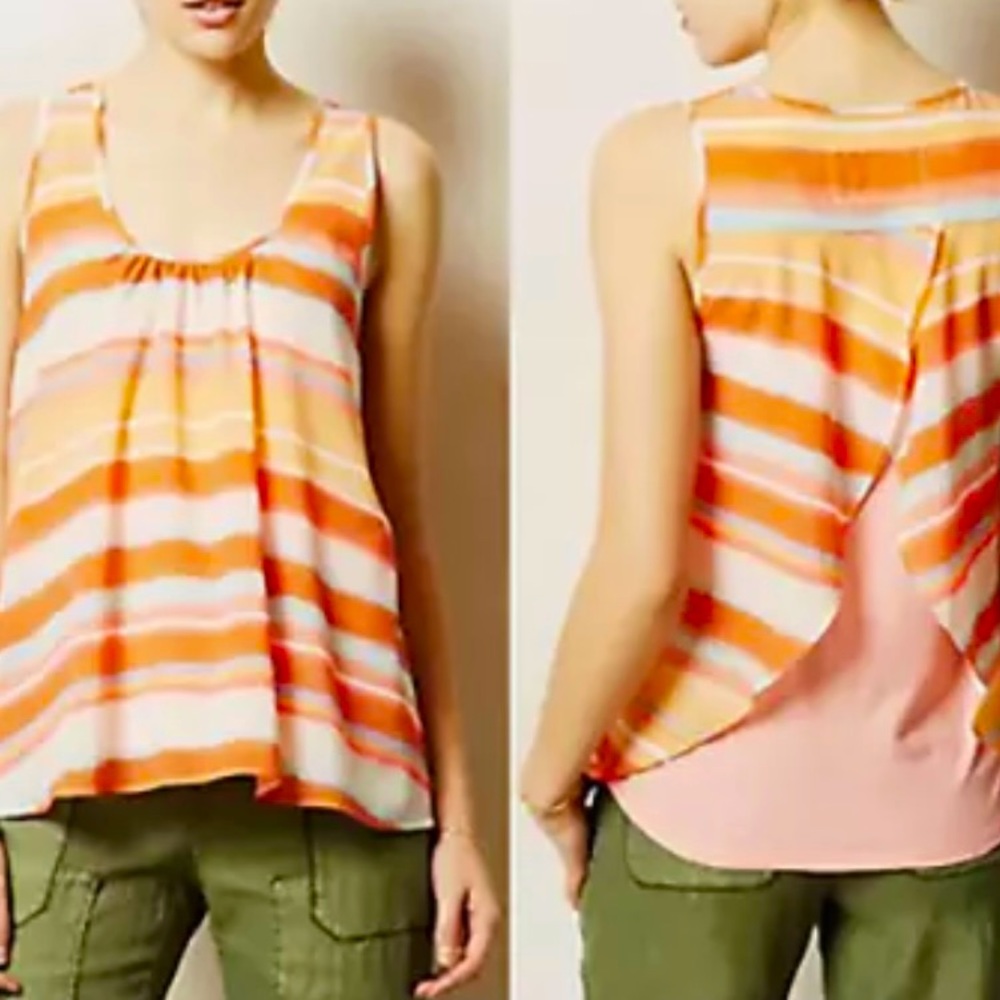 Anthropologie Meadow Rue Merlon Split Back Overlay Tank Top Women Size:Small